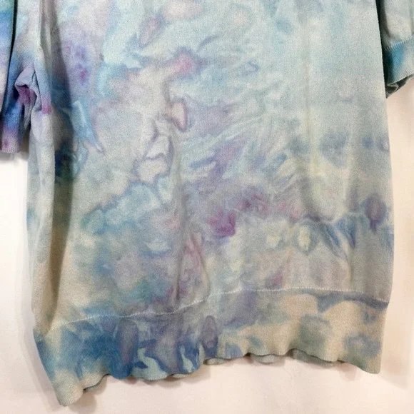 LOFT Large Top Handmade Tie‎ Dye Puff Sleeve Blue Purple Knit Boho Whimsy 1545 - Picture 6 of 10